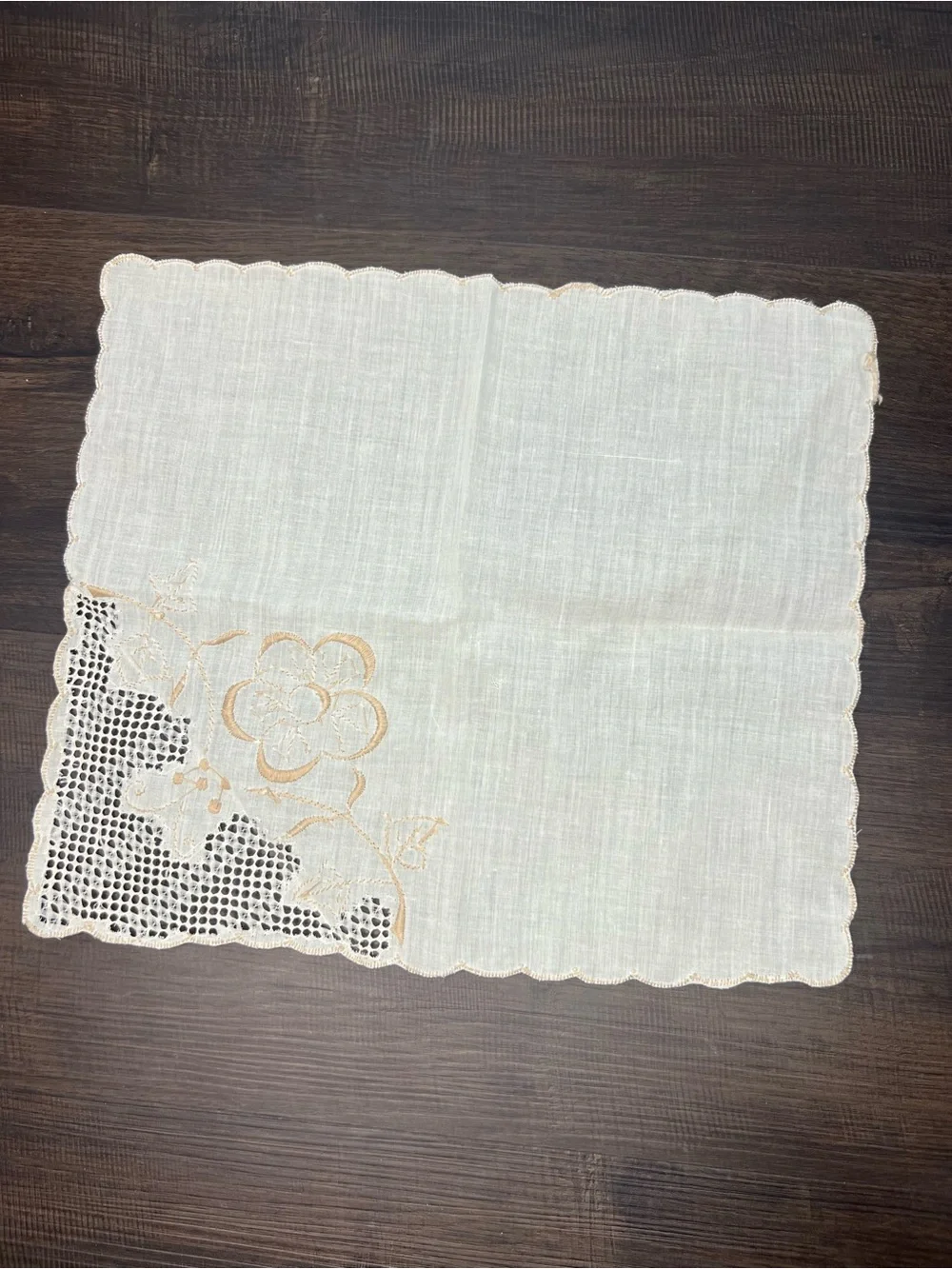 Set of Five Vintage Off White and Brown Napkins